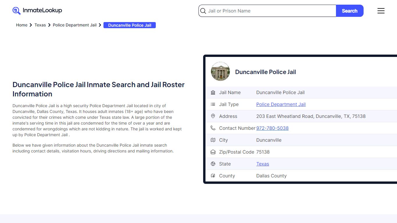 Duncanville Police Jail Inmate Search and Jail Roster Information